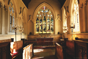 Beautiful interior of Grantchester St Andrew and St Mary Parish Church, Diocese of Ely,  Norman...