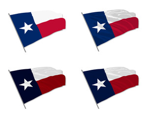 Vector illustration of waving Texas state of USA flag with different 3d effects