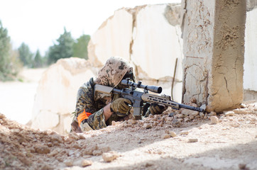 special forces army soldier hiden aim target scope