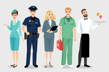 A group of people of different professions. Vector illustration in a cartoon style