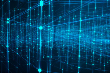 Technological connection futuristic shape, blue dot network, abstract background, blue background, Concept of Network, internet communication 3D rendering