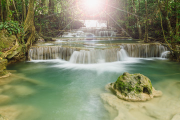 Waterfall Huay Mae Kamin beautiful with sunlight
