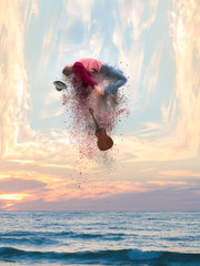 Photo manipulation of a talented musician's energy dispersing and combining with the beautiful...
