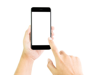 Hand holding smartphone blank screen, clipping path inside