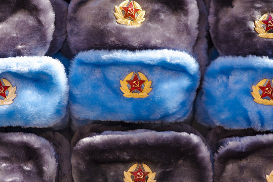 Traditional Russian military hats, Russian souvenirs in Moscow
