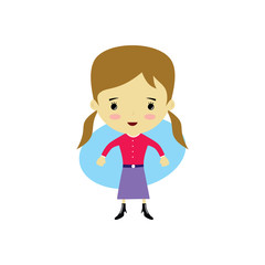 cute happy little woman - adorable girl cartoon vector