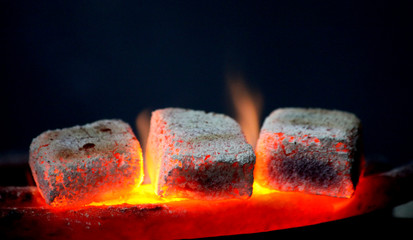 traditional hookah hot coals for smoking natural lighting close up - obrazy, fototapety, plakaty