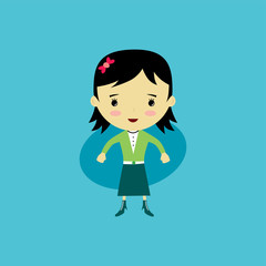 cute happy little woman - adorable girl cartoon vector