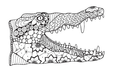 Naklejka premium Crocodile zentangle stylized, vector, illustration, pattern, freehand pencil, hand drawn. Zen art.