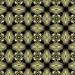Seamless ornamental luxury pattern. Black and golden textile print. Islamic vector background. Floral tiles. Template can be used for fabric, textile, cloth, wrapping paper, oilcloth, and other design