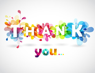 Thank you quotation with colorful abstract backgrounds behind each letters.