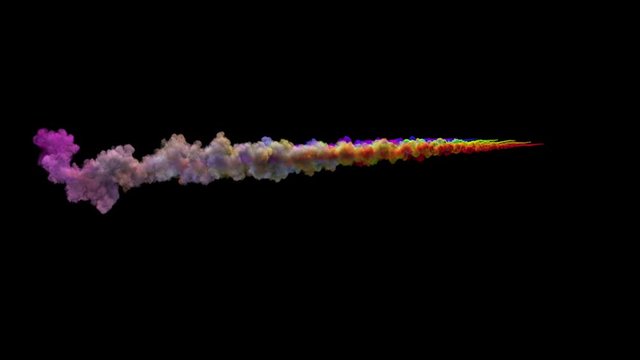 Colored rocket trails / firework trails (with alpha channel). Separated on pure black background.