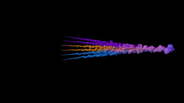 Colored rocket trails / firework trails (with alpha channel). Separated on pure black background.