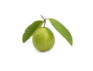 Fresh guava fruit with leaf isolated on white background