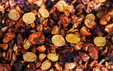 granola background made with mixed nuts