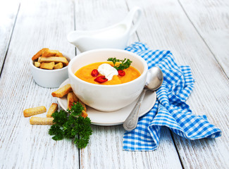 Pumpkin soup with fresh pumpkins
