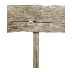 Wooden sign isolated on white background with clipping path