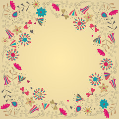 Floral pattern. Background of multi-colored flowers. Round frame. flower wreath