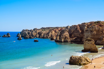 Cliffside view of Lagos, Portugal in the late afternoon