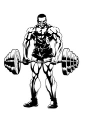 sports bodybuilding,vector,illustration,logo,ink,black and white,outline,isolated on a white