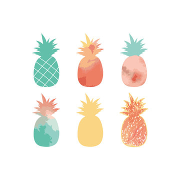 A collection of cute pineapple silhouettes. Vector illustration