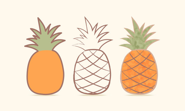 Three pineapple. Сaricature. Vector illustration