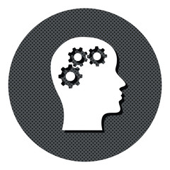 Gesicht mit Zahnrädern - Gepunkteter Button mit Symbol und Schatten