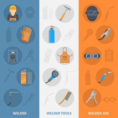 Welder banner with flat icons set