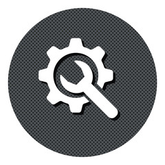 Zahnrad und Schraubenschlüssel - Reparieren - Gepunkteter Button mit Symbol und Schatten