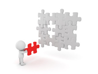 3D Character holding the missing puzzle piece