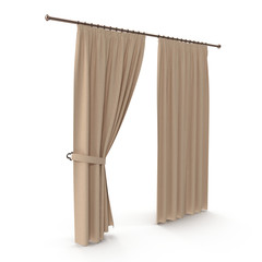 Classic curtain. Isolated on white. 3D illustration, clipping path