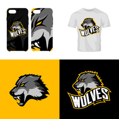 Wolf head sport club isolated vector logo concept.