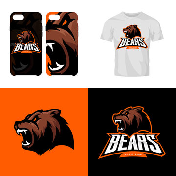 Bear head sport club isolated vector logo concept.