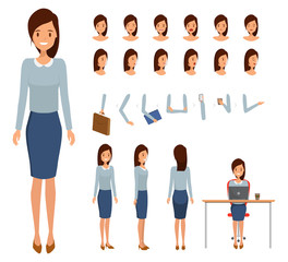 Obraz premium Woman character constructor for different poses. Set of various women's faces. Illustration vector isolated on white background.