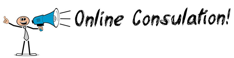 Online Consulation! Mann mit Megafon