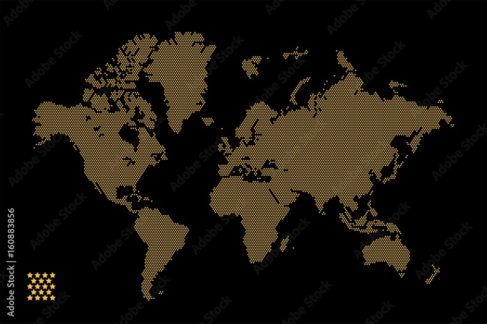 Poster vector illustration of star dotted style world map isolated on gold background