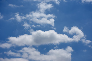 Naklejka na ściany i meble 青空と雲「空想・雲のモンスターたち」並ぶ、仲良く、整列などのイメージ。雲などに文字入れスペース