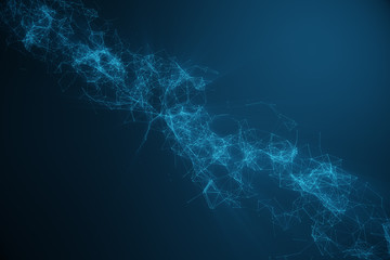 Technological connection futuristic shape, blue dot network, abstract background, blue background, Concept of Network, internet communication, 3D rendering
