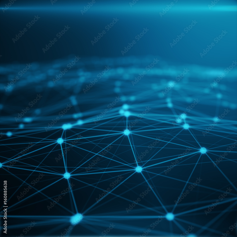 Poster technological connection in cloud computer, blue dot network, abstract background, concept of networ