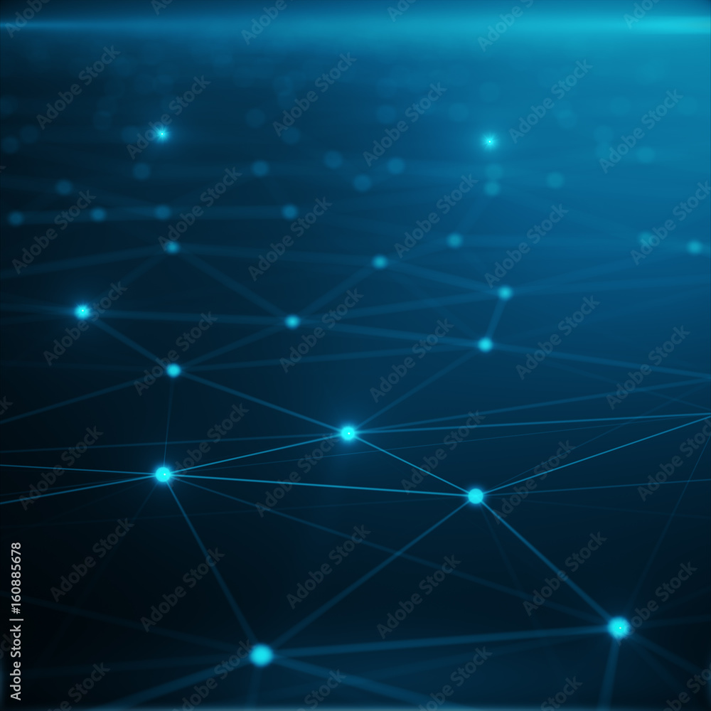 Poster technological connection in cloud computer, blue dot network, abstract background, concept of networ