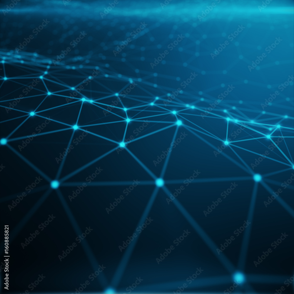 Poster technological connection in cloud computer, blue dot network, abstract background, concept of networ