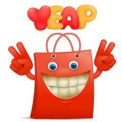 Red sale bag emoticon cartoon character with yeap title