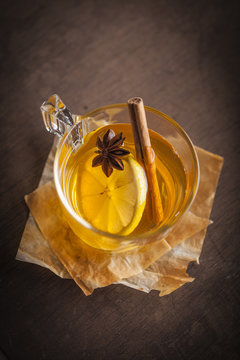 Cup of tea with lemon and star anisse