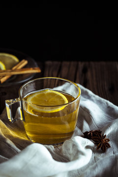 Cup of tea with lemon and star anisse