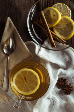 Cup of tea with lemon and star anisse