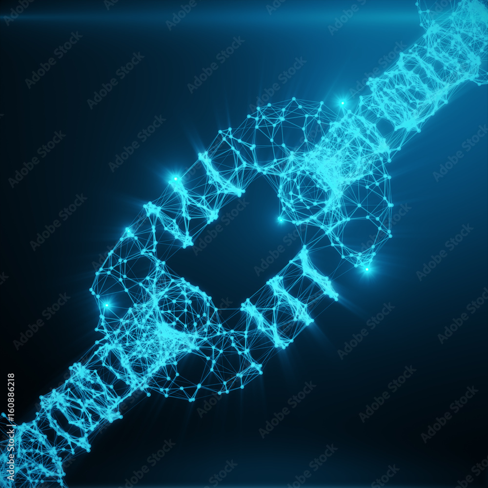 Poster abstract image of a chain links low poly in the form consisting of points, lines, and shapes. 3d ren