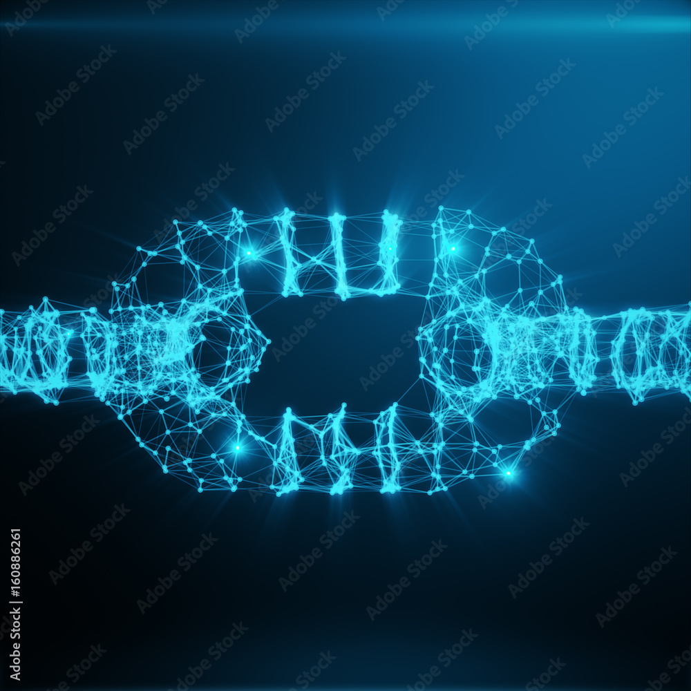 Poster abstract image of a chain links low poly in the form consisting of points, lines, and shapes. 3d ren