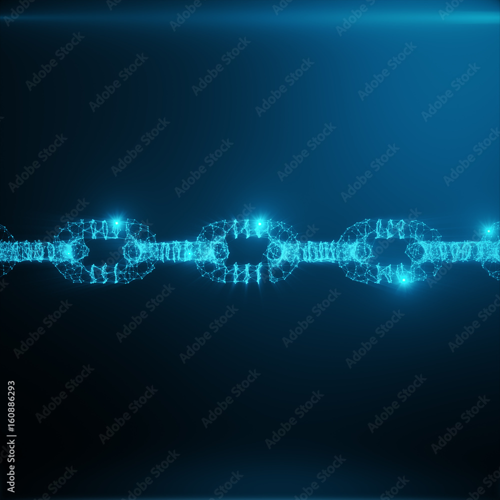 Poster Abstract image of a Chain links low poly in the form consisting of points, lines, and shapes. 3D rendering