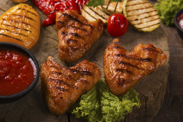 Chicken wings grill with grilled vegetables