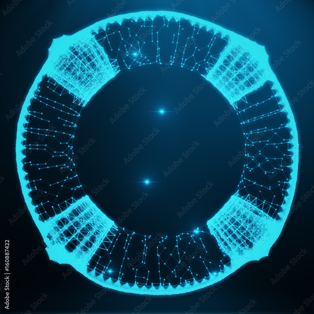 Poster abstract image of a lifebuoy in the form consisting of dots and lines, 3d rendering